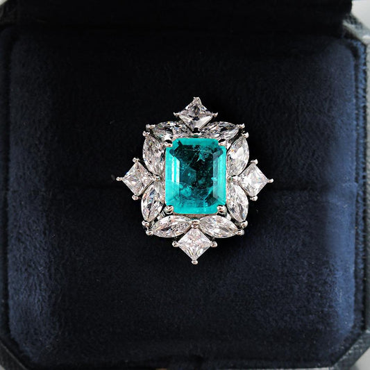 Fashion And Fashion Simulation Paraiba Ring Emerald Ring - BUNNY BAZAR