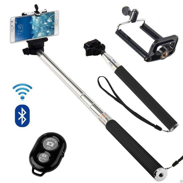 Stainless Steel 7-Section Telescopic Tube Black Selfie Stick Bluetooth Remote Control Selfie Stick Set - BUNNY BAZAR