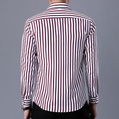 Printed Vertical Stripes Long-Sleeved Shirt Korean Style Japanese Striped Shirt - BUNNY BAZAR