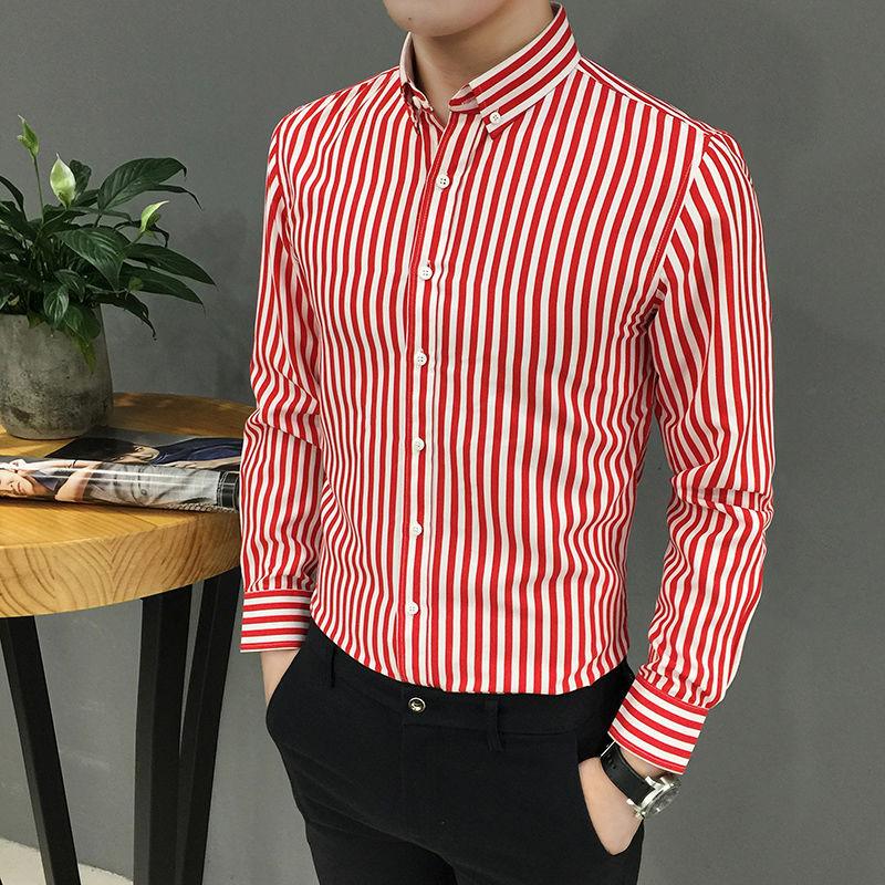 Long-Sleeved Striped Korean Slim Handsome Youth Trendy Casual Printed Black And White Bottoming Shirt - BUNNY BAZAR