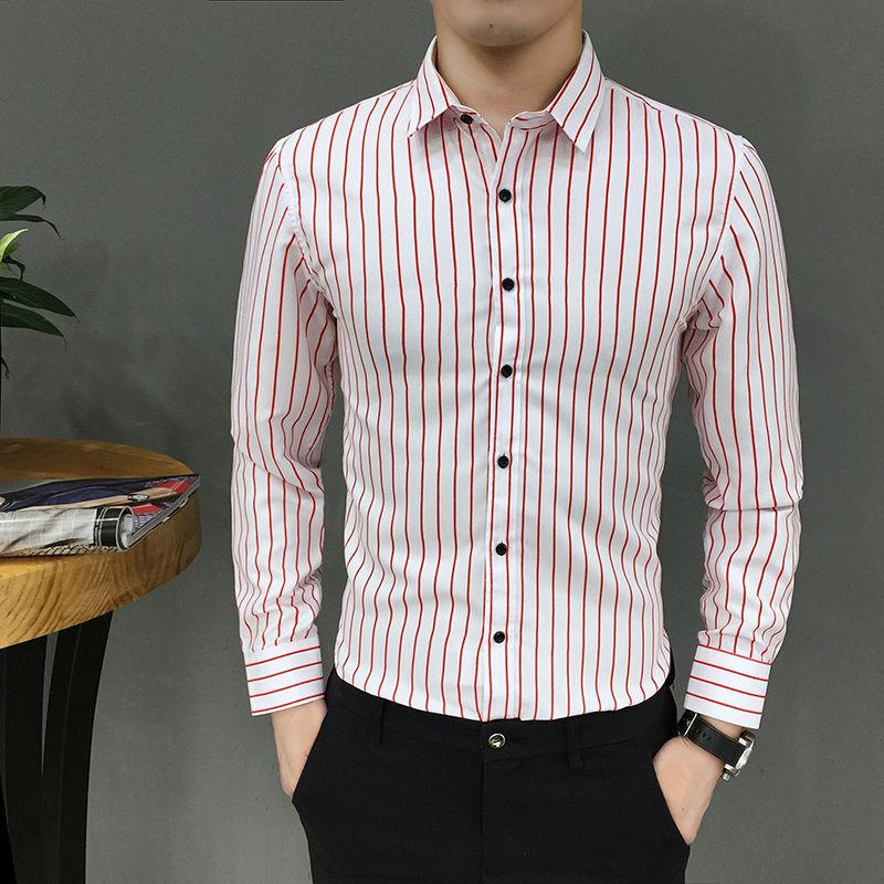 Long-Sleeved Striped Korean Slim Handsome Youth Trendy Casual Printed Black And White Bottoming Shirt - BUNNY BAZAR