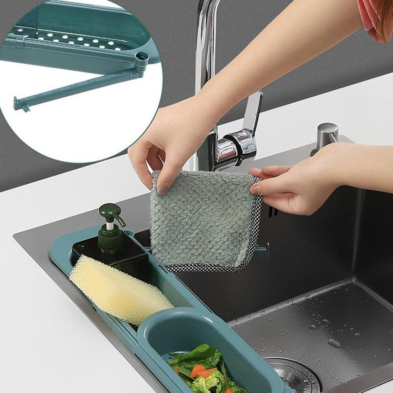 Telescopic Sink Rack Soap Sponge Holder Kitchen Sinks Organizer Adjustable - BUNNY BAZAR