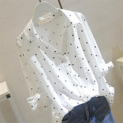 Polka Dot Sweet Fashion Shirt Women Summer New Style V-Neck Loose Tie Short-Sleeved Korean Shirt Women - BUNNY BAZAR