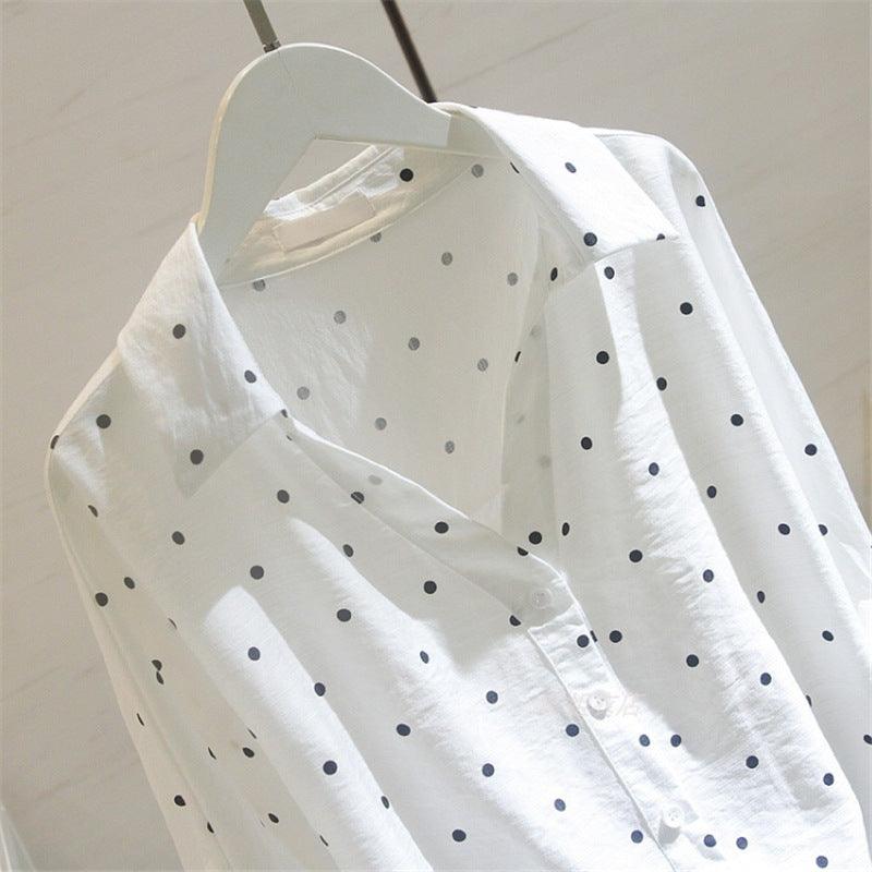 Polka Dot Sweet Fashion Shirt Women Summer New Style V-Neck Loose Tie Short-Sleeved Korean Shirt Women - BUNNY BAZAR