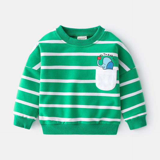 2021 Spring Boys Striped Sweater Casual Loose Round Neck Pullover Sweater Cotton - BUNNY BAZAR