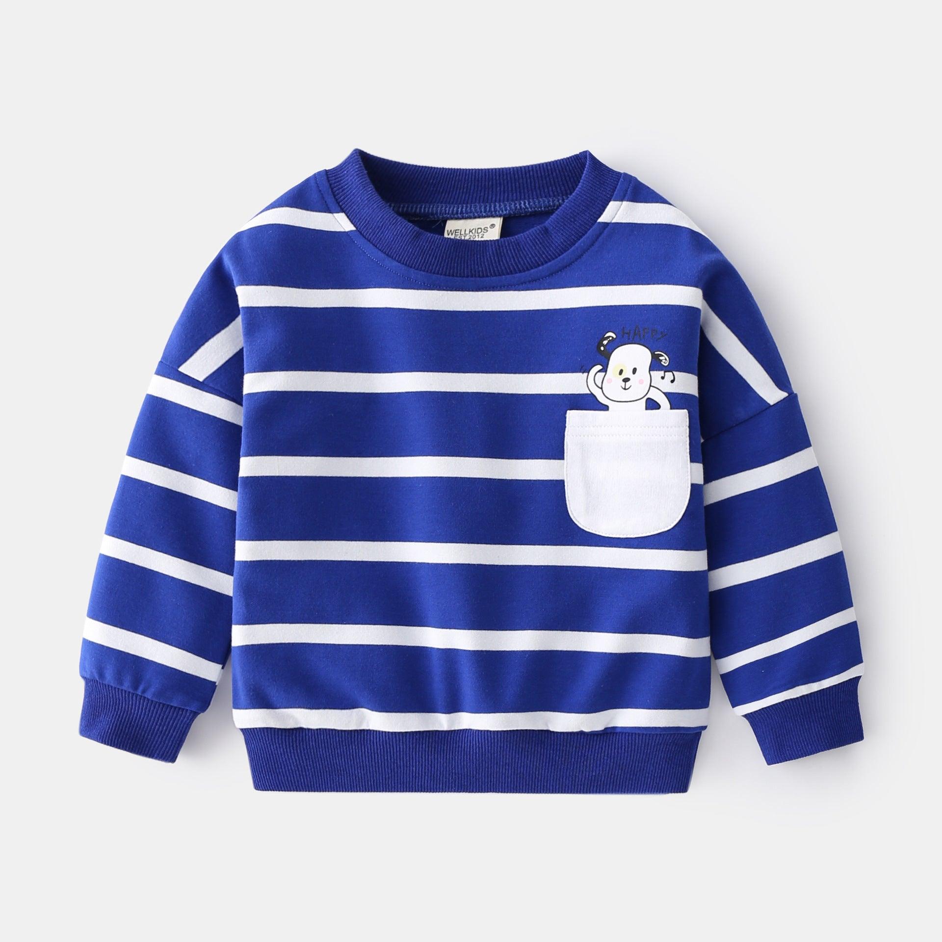 2021 Spring Boys Striped Sweater Casual Loose Round Neck Pullover Sweater Cotton - BUNNY BAZAR