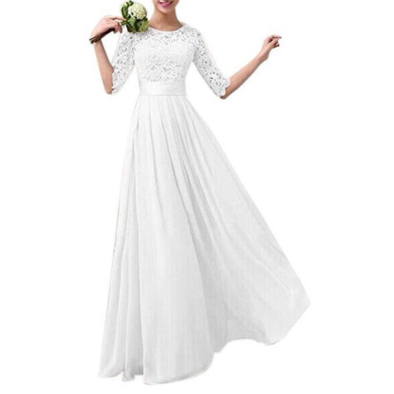 Banquet Evening Dress Five-point Sleeve Lace Chiffon Wedding - BUNNY BAZAR