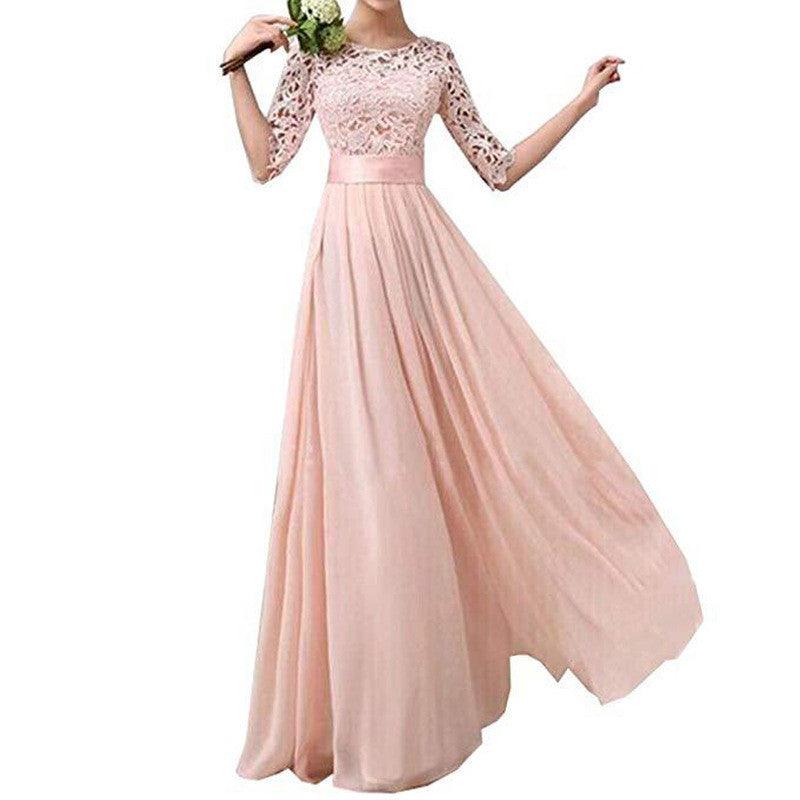 Banquet Evening Dress Five-point Sleeve Lace Chiffon Wedding - BUNNY BAZAR