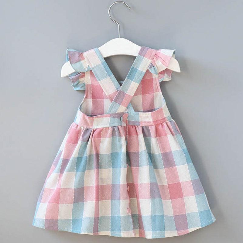 2021 New Summer Girls' Dress Korean Strap Plaid Casual Slee - BUNNY BAZAR