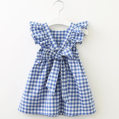 2021 New Summer Girls' Dress Korean Strap Plaid Casual Slee - BUNNY BAZAR