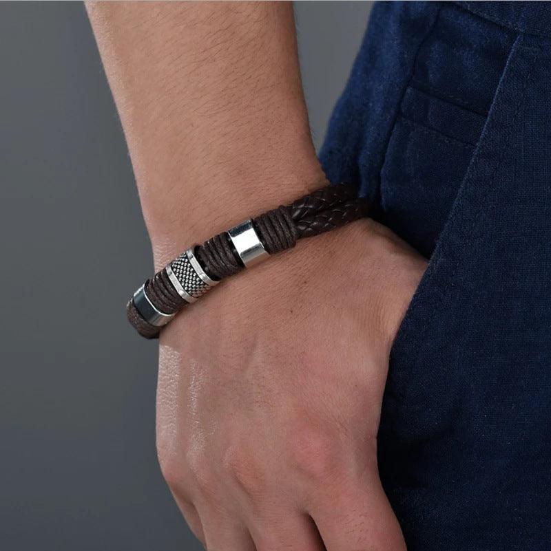 Fashion Black Brown Weave Leather braided Genuine Men Bracelet Male Bangles Dropshipping - BUNNY BAZAR