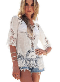 Jastie Bohemian Hollow Out Beach Cover Up Blouse Beach Shirt Women Crochet Lace Top Blusas mujer de moda 2021 Summer Shirt Tops - BUNNY BAZAR