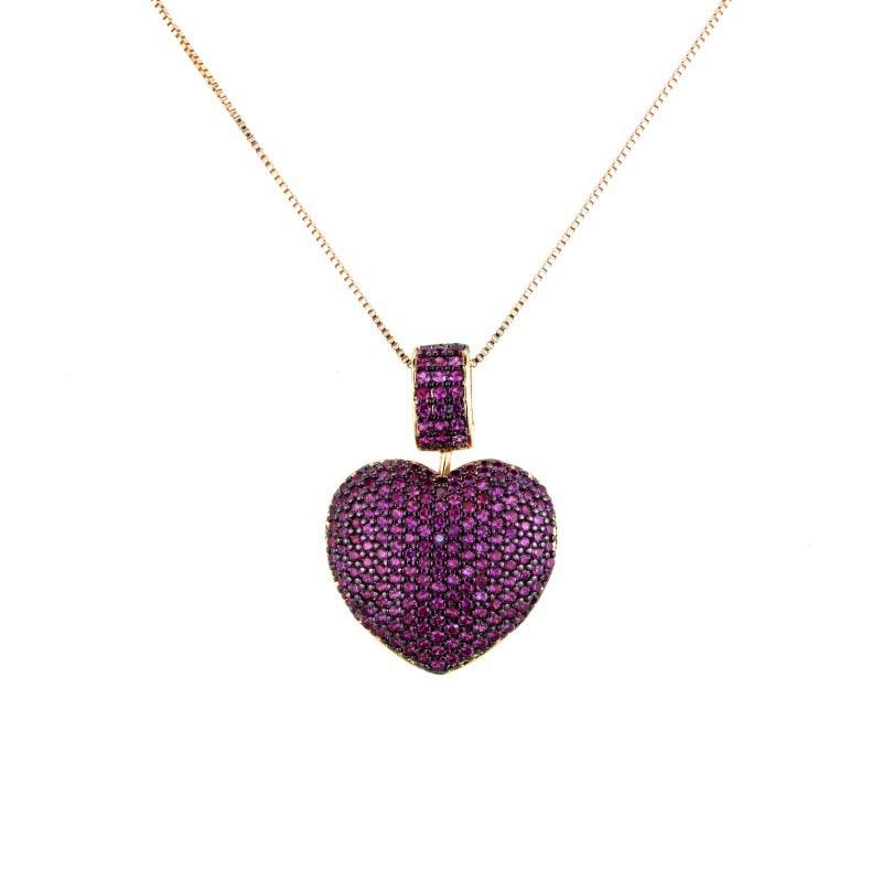 Heart Shaped Colored Zircon Pendant With Zirconium Copper Electroplated Turquoise Necklace - BUNNY BAZAR