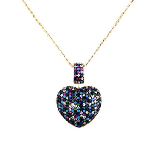Heart Shaped Colored Zircon Pendant With Zirconium Copper Electroplated Turquoise Necklace - BUNNY BAZAR