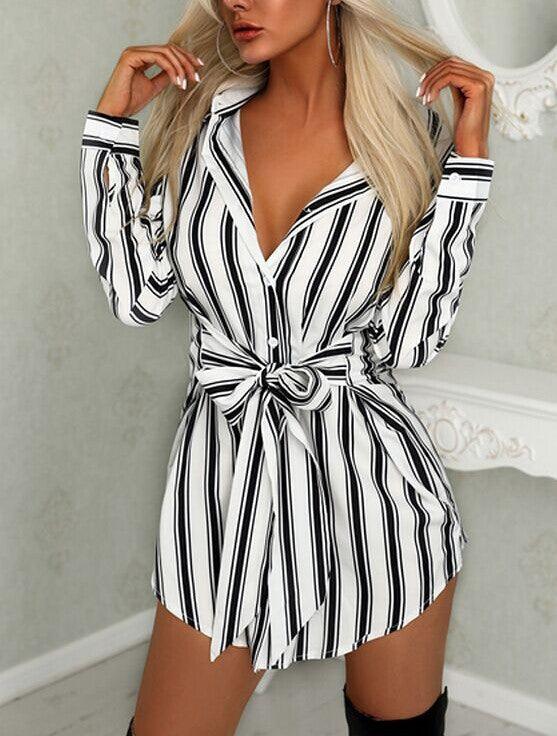 Women's Shirt Dress Lapel Dress A Line Skirt Belt - BUNNY BAZAR