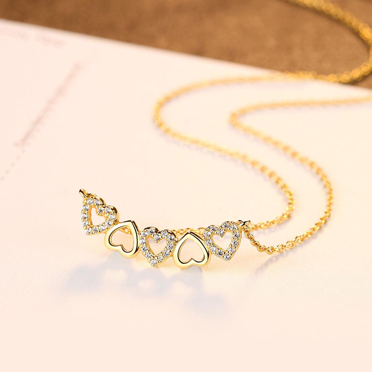 18K Real Gold Plated S925 Silver Necklace Korean Style Peach Heart Micro Inlaid 3A Zircon Chain - BUNNY BAZAR