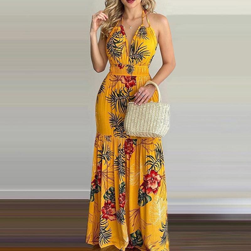 European And American Print Long Skirt Dress - BUNNY BAZAR