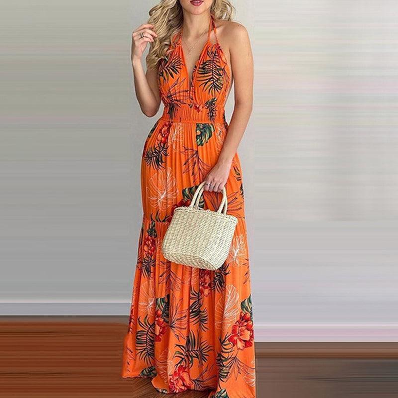 European And American Print Long Skirt Dress - BUNNY BAZAR