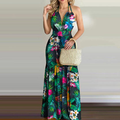 European And American Print Long Skirt Dress - BUNNY BAZAR