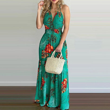 European And American Print Long Skirt Dress - BUNNY BAZAR