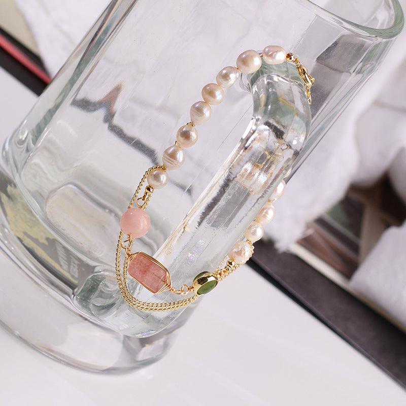 Women's Natural Freshwater Pearl Strawberry Crystal Bracelet - BUNNY BAZAR