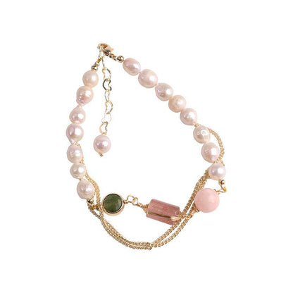 Women's Natural Freshwater Pearl Strawberry Crystal Bracelet - BUNNY BAZAR