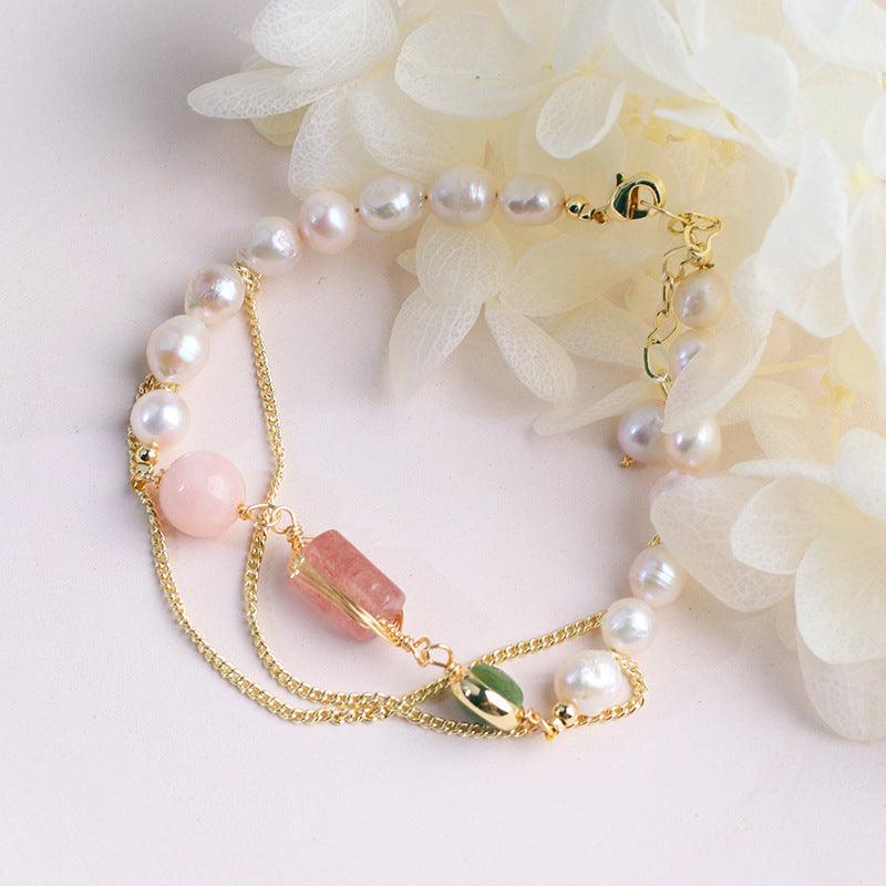 Women's Natural Freshwater Pearl Strawberry Crystal Bracelet - BUNNY BAZAR