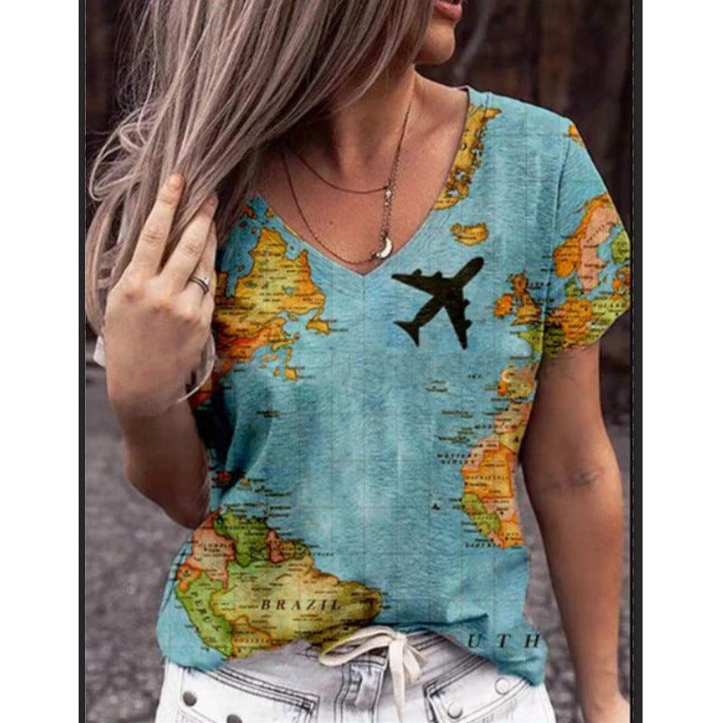 Women's Top Summer Print Pattern Short Sleeved T Shirt Women - BUNNY BAZAR