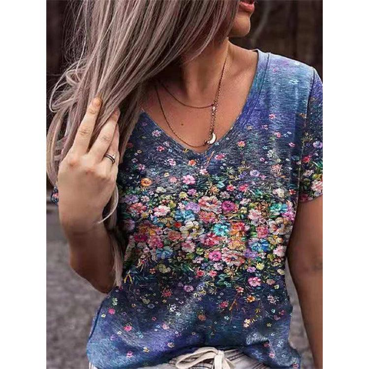 Women's Top Summer Print Pattern Short Sleeved T Shirt Women - BUNNY BAZAR