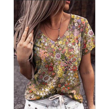 Women's Top Summer Print Pattern Short Sleeved T Shirt Women - BUNNY BAZAR