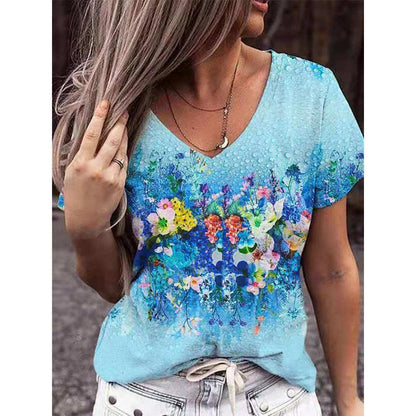 Women's Top Summer Print Pattern Short Sleeved T Shirt Women - BUNNY BAZAR