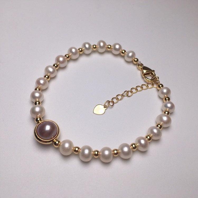 Elegant Pearl Bracelet With Transfer Bead Design - BUNNY BAZAR