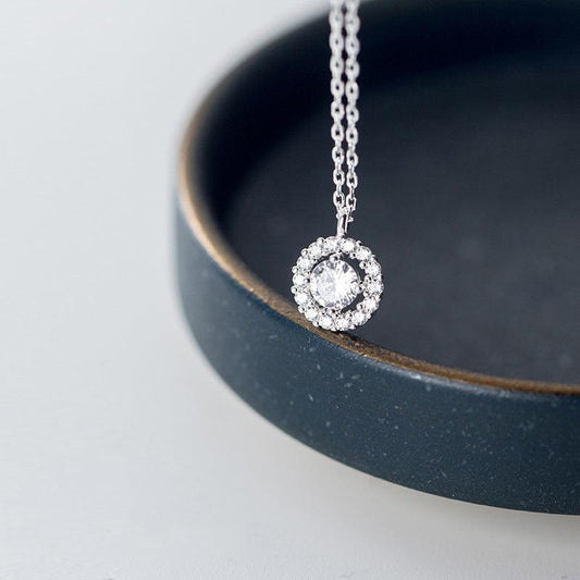 Silver Necklace Female Korean Temperament Diamond Ring Simple Sweet Round Clavicle Chain - BUNNY BAZAR