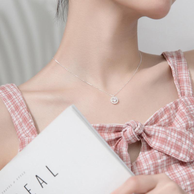 Silver Necklace Female Korean Temperament Diamond Ring Simple Sweet Round Clavicle Chain - BUNNY BAZAR