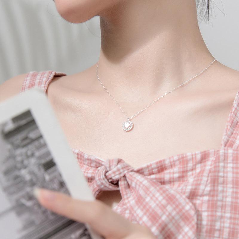 Silver Necklace Female Korean Temperament Diamond Ring Simple Sweet Round Clavicle Chain - BUNNY BAZAR