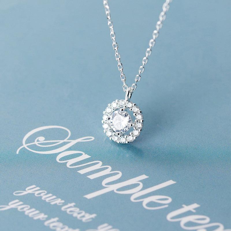 Silver Necklace Female Korean Temperament Diamond Ring Simple Sweet Round Clavicle Chain - BUNNY BAZAR