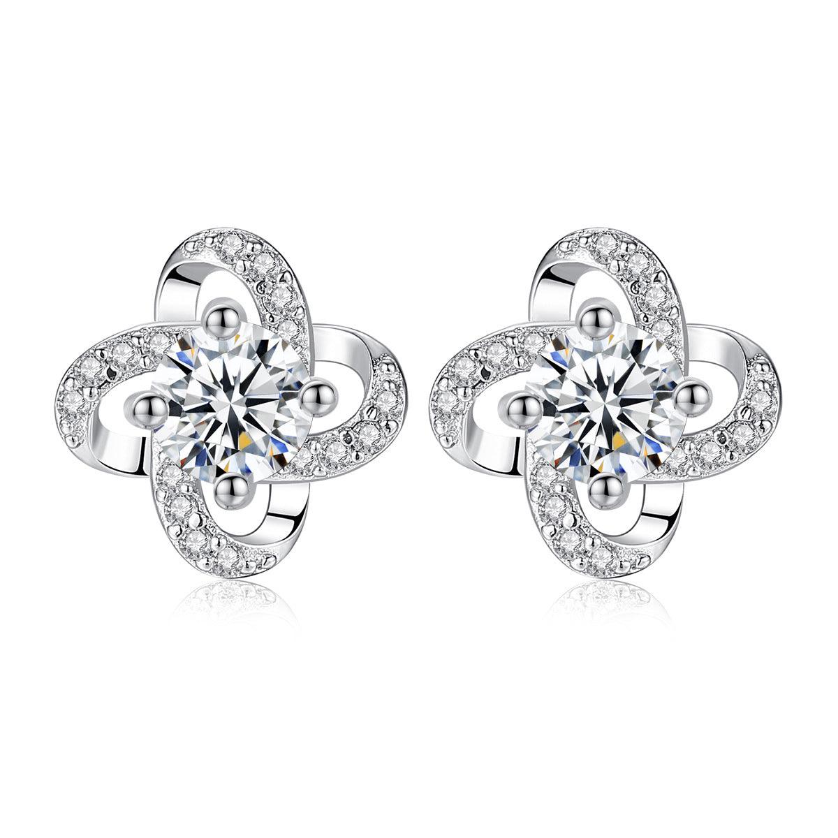 S925 Sterling Silver Stud Earrings Wholesale 3A Zircon Tmall Hot Sale Four-leaf Clover Fashion Earrings - BUNNY BAZAR