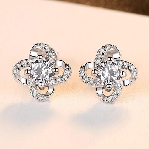 S925 Sterling Silver Stud Earrings Wholesale 3A Zircon Tmall Hot Sale Four-leaf Clover Fashion Earrings - BUNNY BAZAR