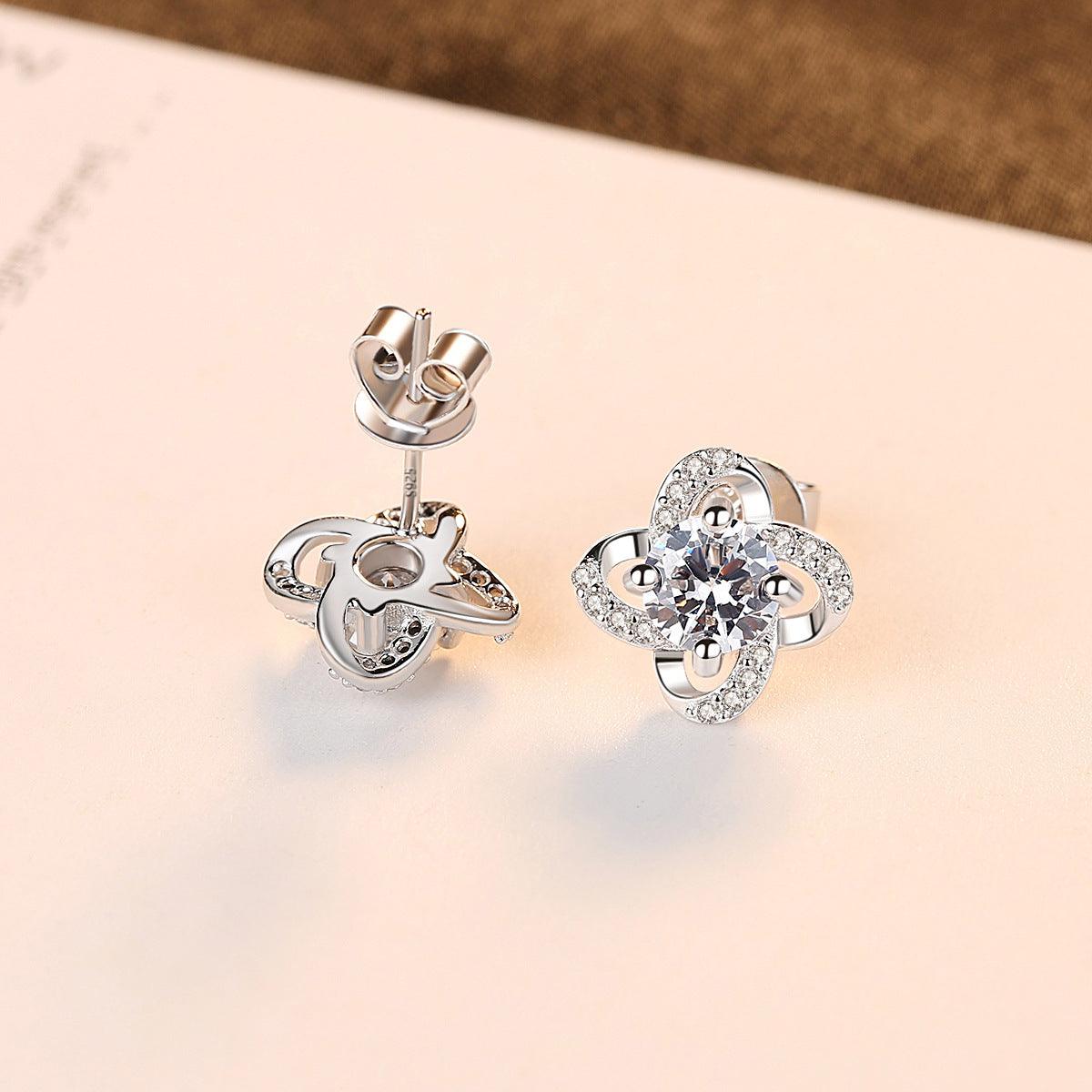 S925 Sterling Silver Stud Earrings Wholesale 3A Zircon Tmall Hot Sale Four-leaf Clover Fashion Earrings - BUNNY BAZAR