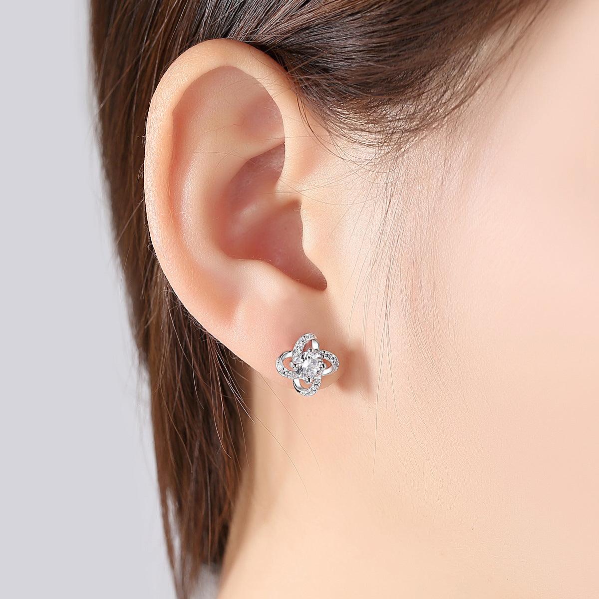 S925 Sterling Silver Stud Earrings Wholesale 3A Zircon Tmall Hot Sale Four-leaf Clover Fashion Earrings - BUNNY BAZAR