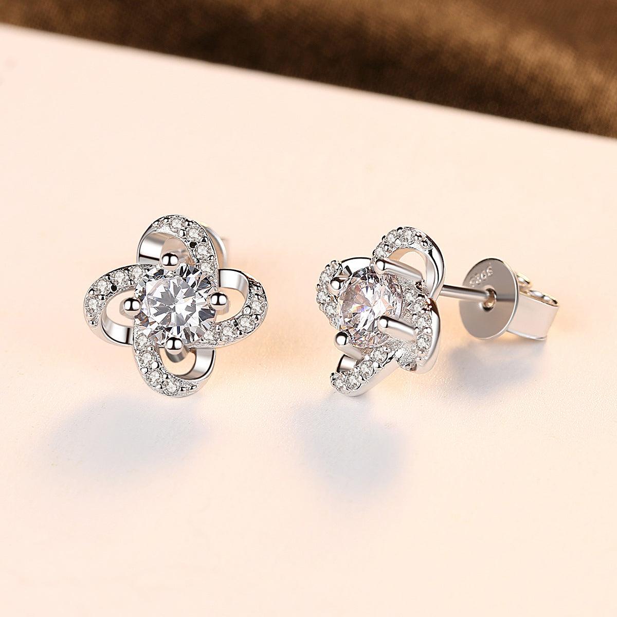 S925 Sterling Silver Stud Earrings Wholesale 3A Zircon Tmall Hot Sale Four-leaf Clover Fashion Earrings - BUNNY BAZAR