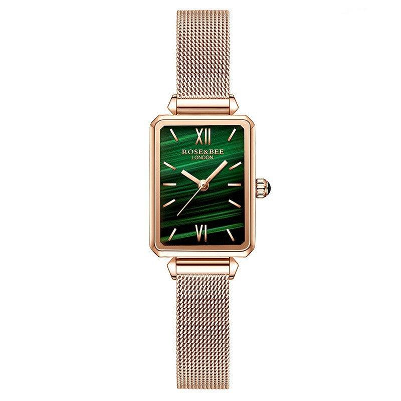 T-44 Small Square Watch Combines Style and Precision, Featuring A Green Malachite Bracelet - BUNNY BAZAR