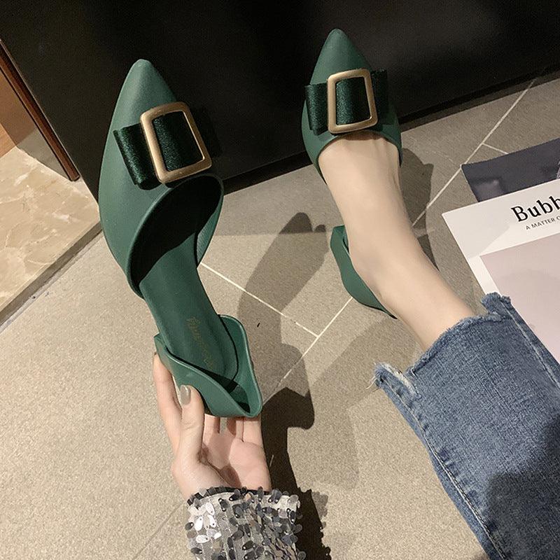 Women Jelly Shoes Trend Square Buckle Pointed Toe Pumps - BUNNY BAZAR