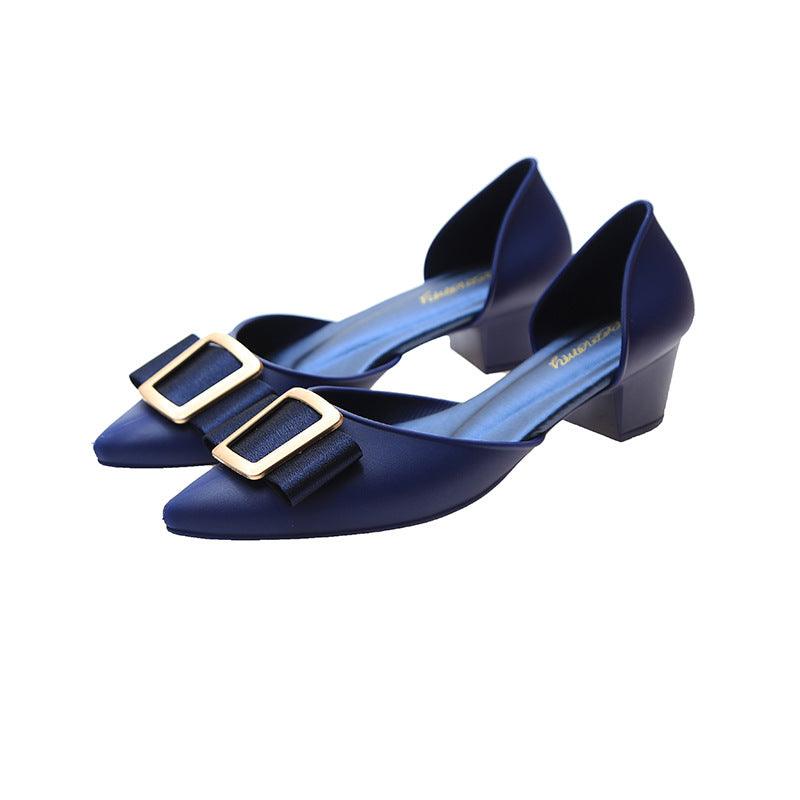 Women Jelly Shoes Trend Square Buckle Pointed Toe Pumps - BUNNY BAZAR