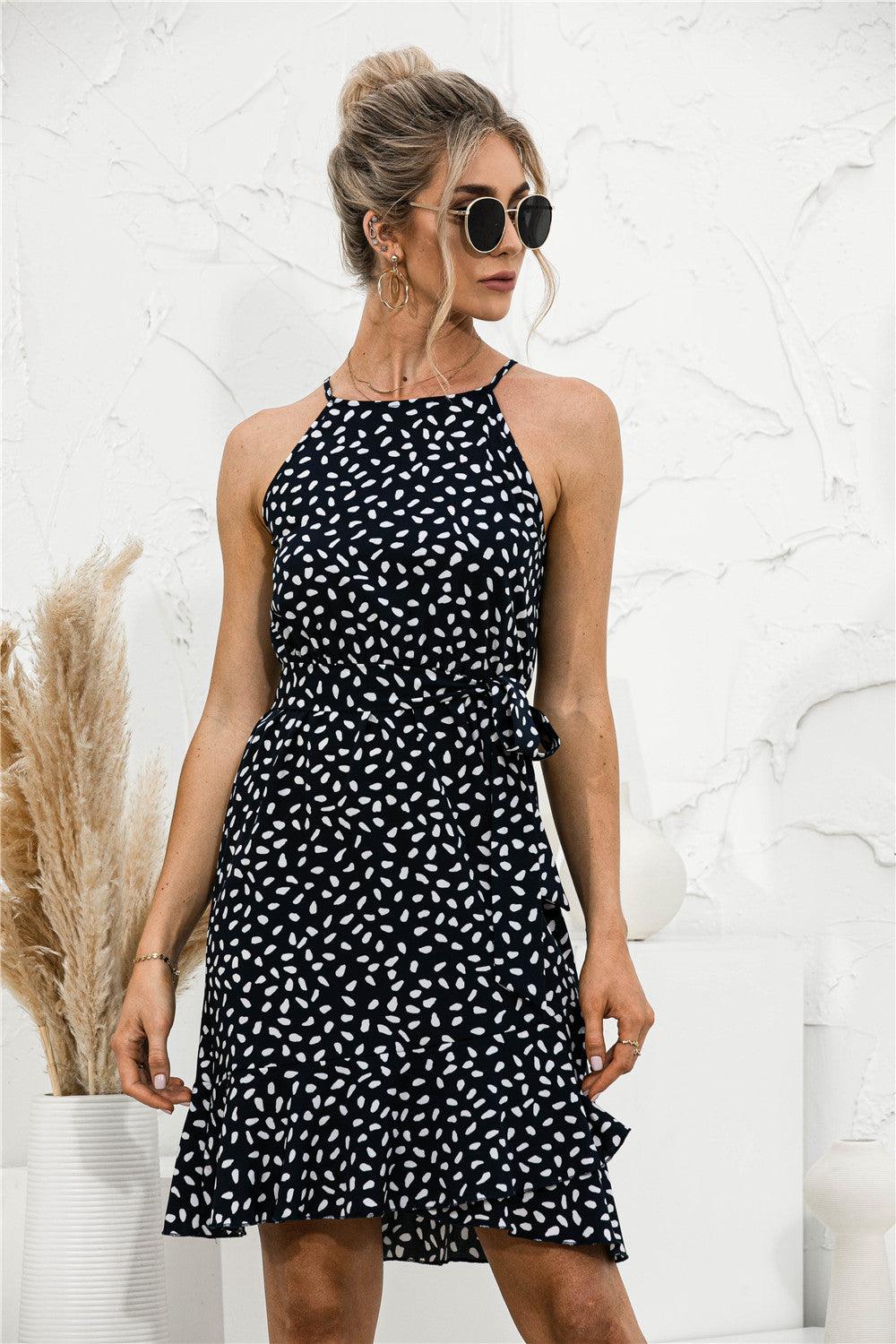 Halter Ruffled Polka Dot Dress - BUNNY BAZAR