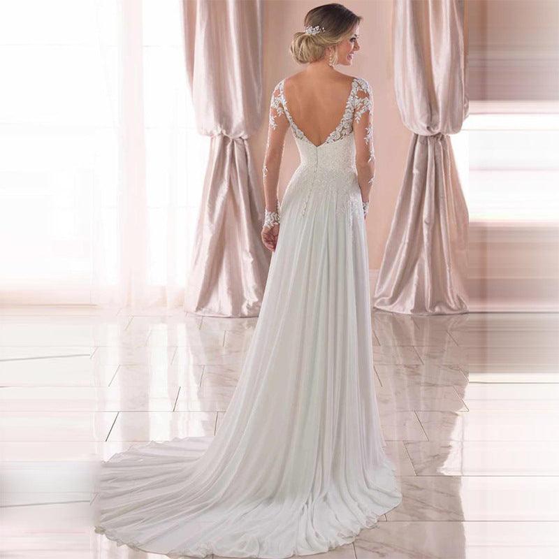 Sexy Backless Deep V-neck Wedding Dress Women White Evening Dress - BUNNY BAZAR