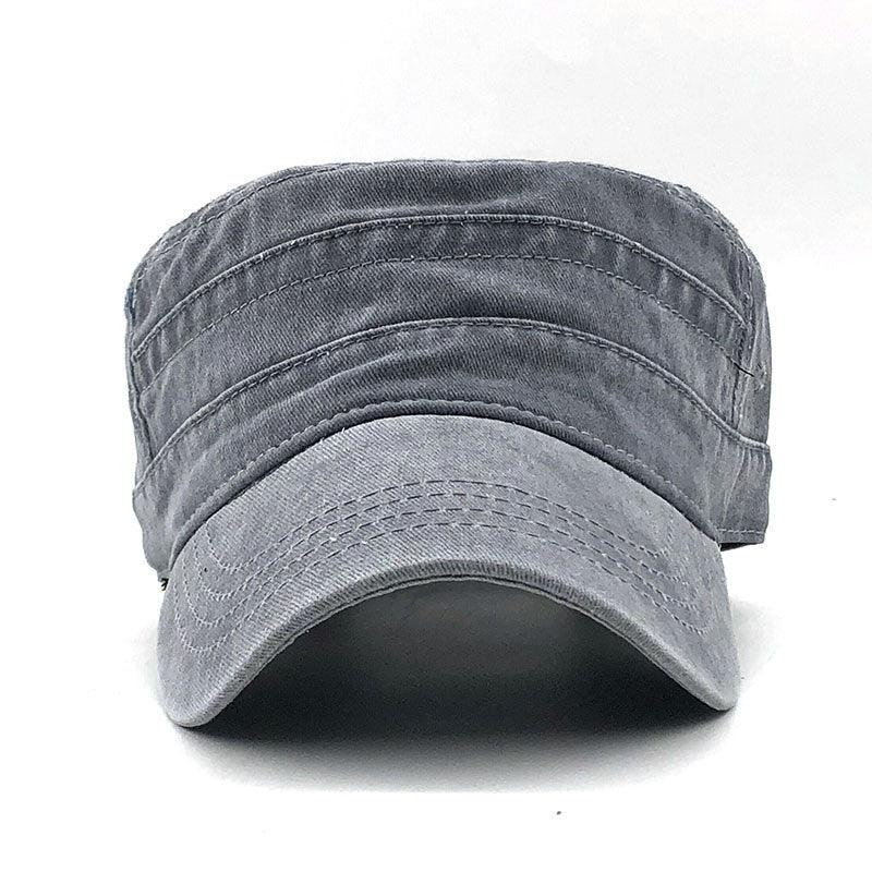 Men's Washed And Worn Cotton Monochromatic Flat Top Military Hat - BUNNY BAZAR