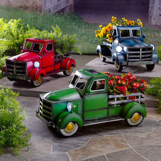 Vintage Truck Flower Pot With Solar Lamp Pickup Retro Style Solar Pickup Truck Garden Decoration Truck Flower Pot With Car Light - BUNNY BAZAR