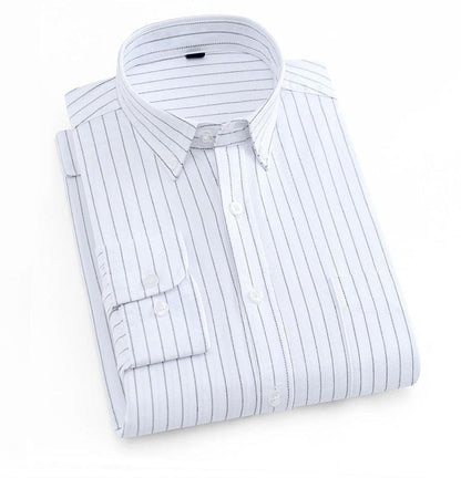 Shirt Men's Cotton Oxford Fabric Non-iron Casual Casual Long-sleeved Striped Shirt - BUNNY BAZAR