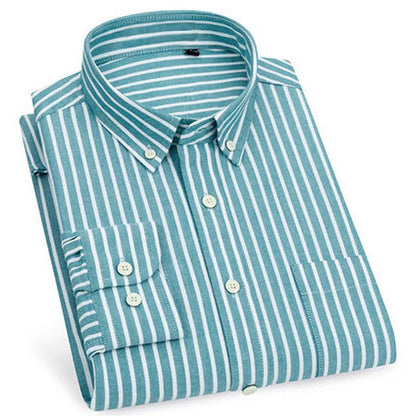 Shirt Men's Cotton Oxford Fabric Non-iron Casual Casual Long-sleeved Striped Shirt - BUNNY BAZAR